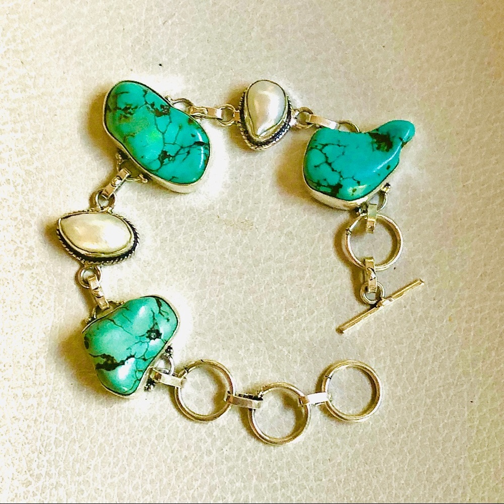 Real  pearl turquoise sterling bracelet
